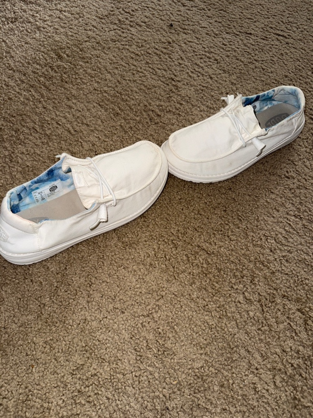Hey Dude Women’s White Slip-On Sneakers with Blue Inner Pattern - Picture 4 of 13